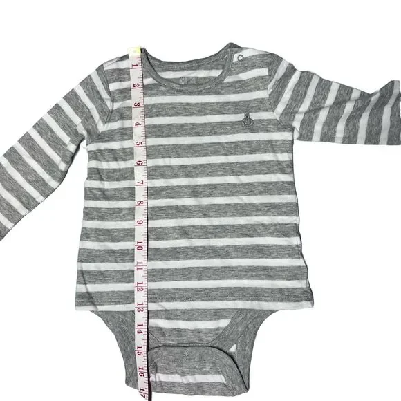 NWT Gap Baby 12 - 18 months Heather Gray White Stripe One piece Bear Embroidery - Picture 9 of 11